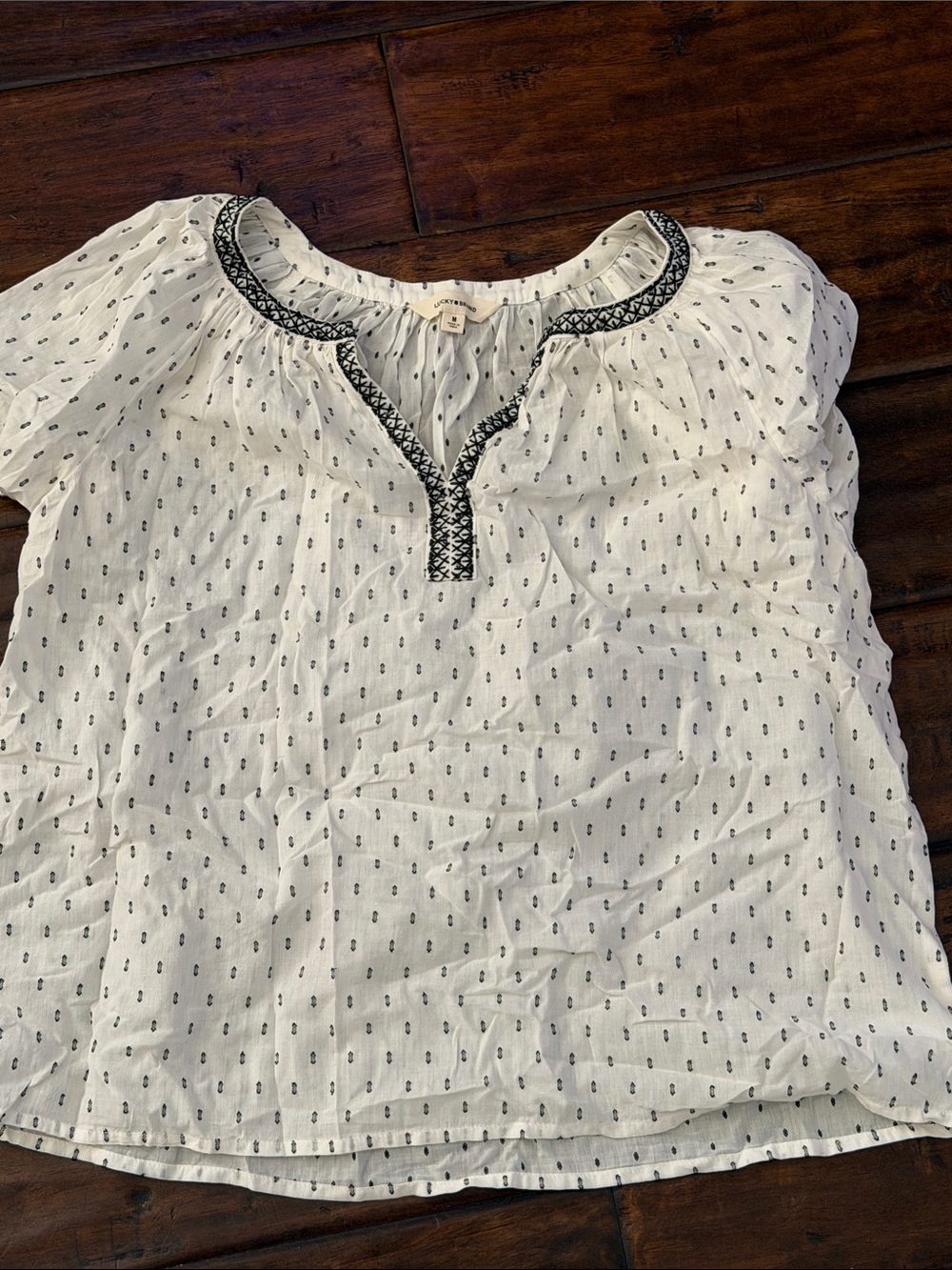 Lucky Brand White Short-Sleeve Embroidered Peasant Blouse